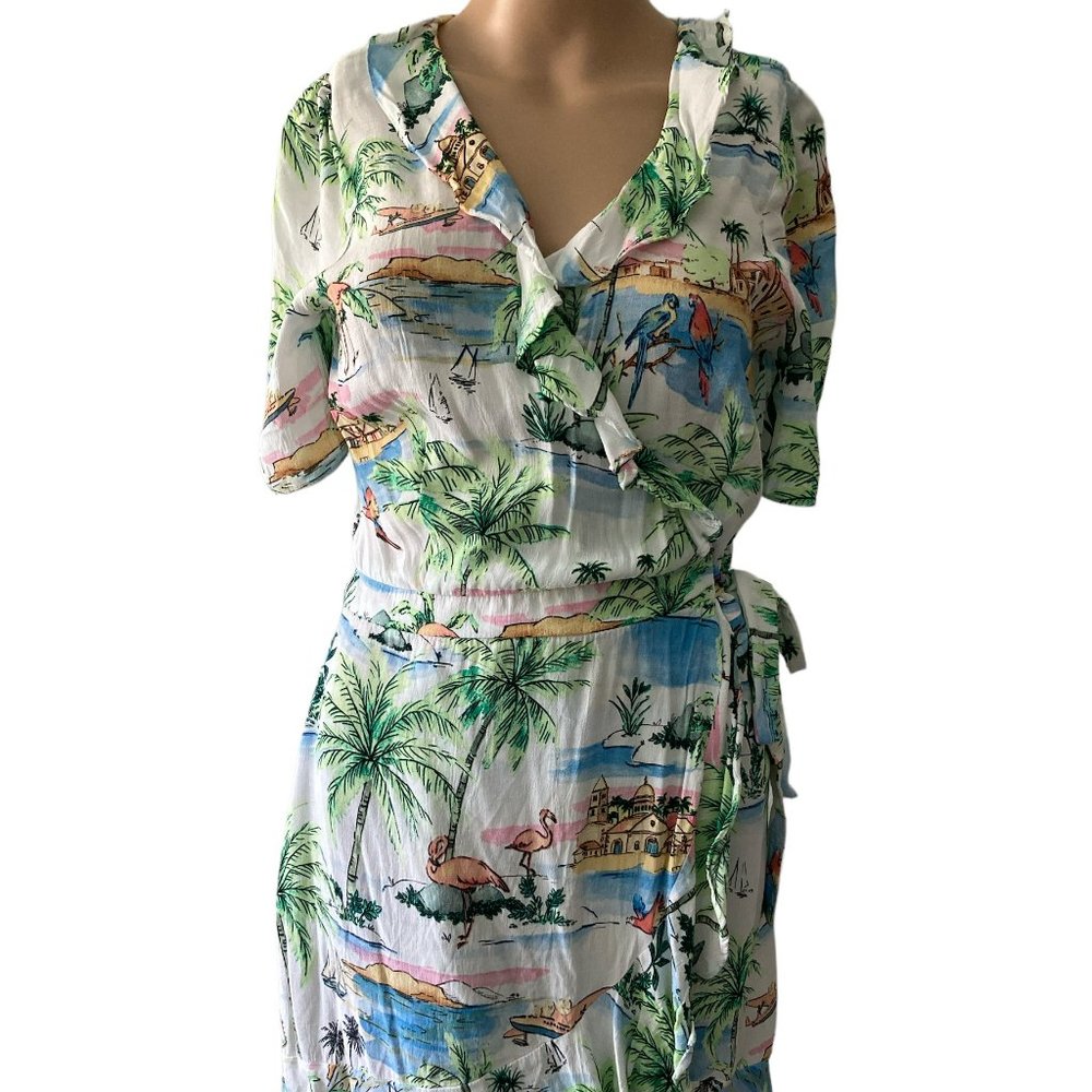 Zara Tropical US Size M Ruffled Wrap Dress